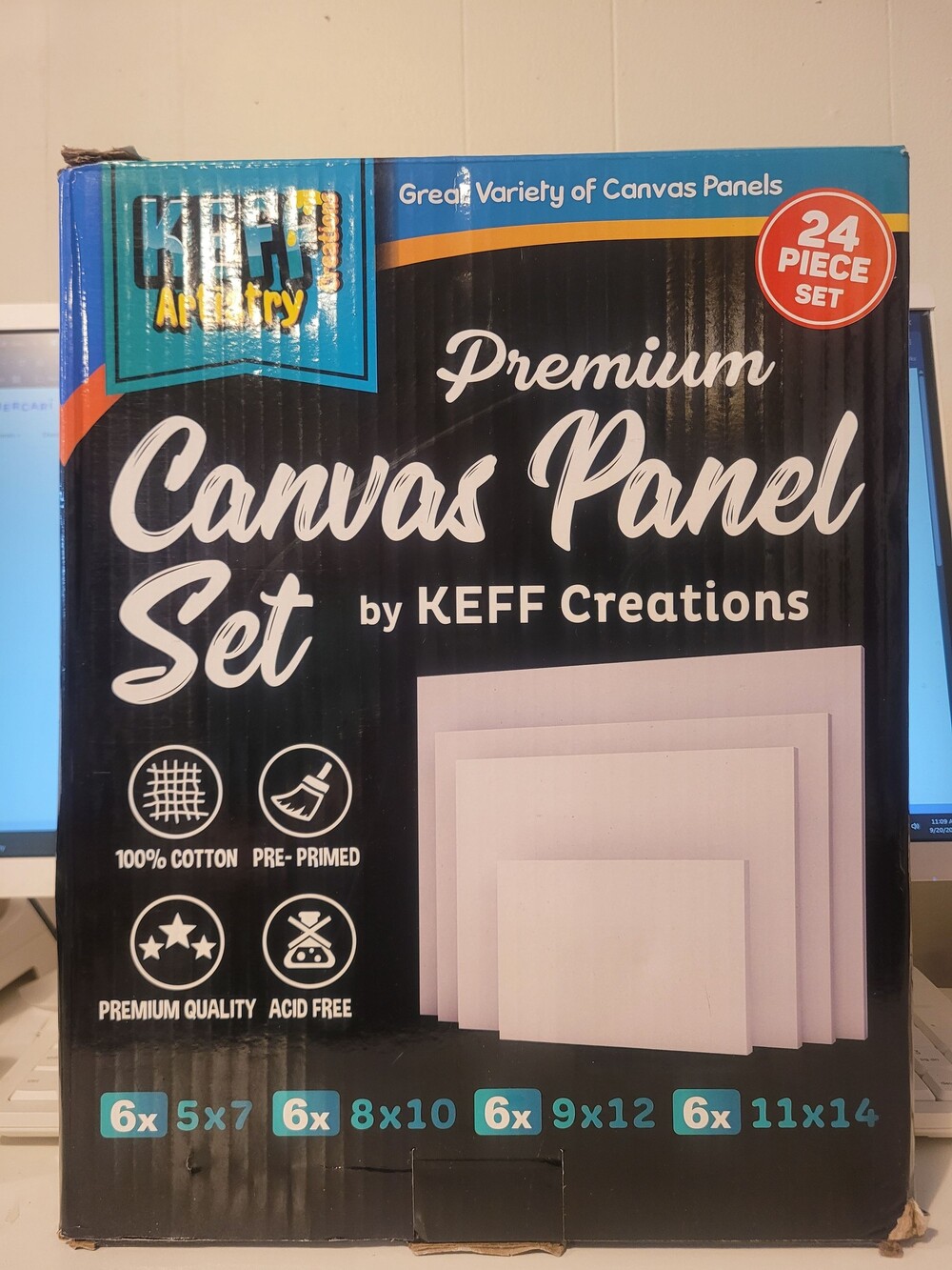 KEFF Canvas Boards 24 Pack Assorted Sizes 5x7 8x10 9x12 11x14 Cotton